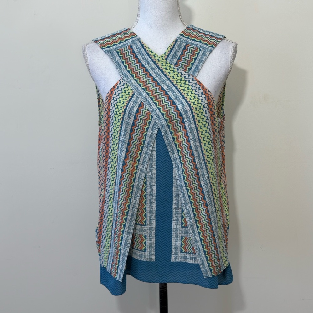 BCBGMaxAzria Maryssa || Geometric Pattern Sleeveless Top Multi-Colore Sz M